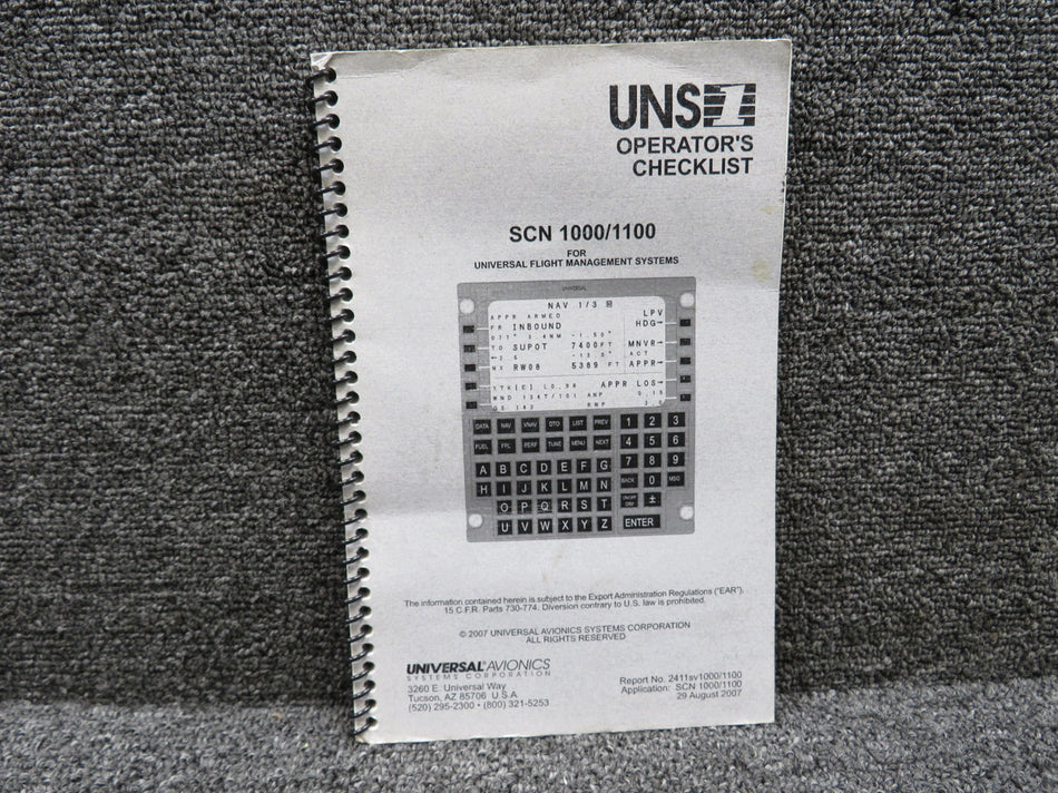 2411sv1000-1100 Universal Avionics 2007 SCN 1000-1100 FMS Operators Checklist