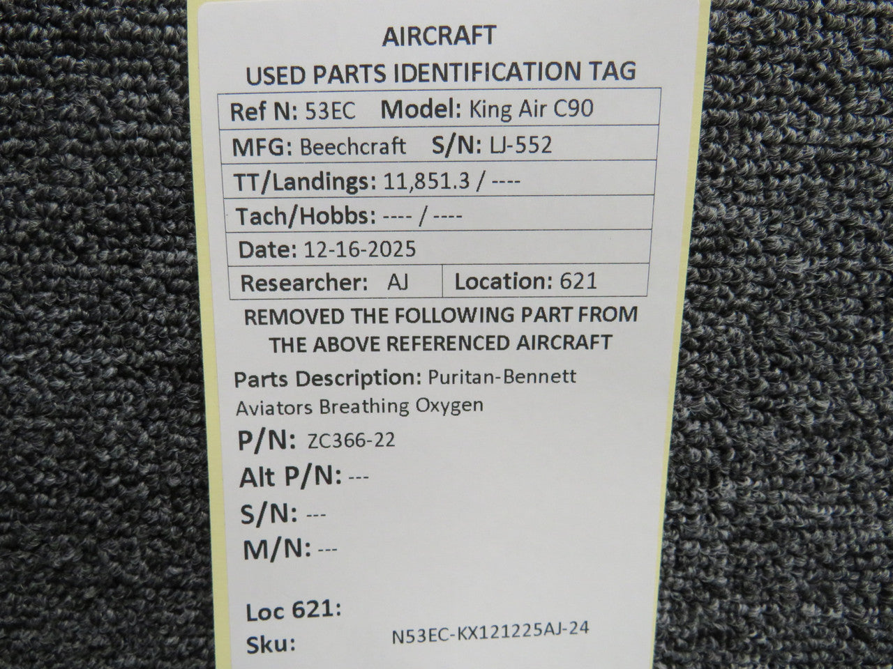 ZC366-22 Puritan-Bennett Aviators Oxygen Tank – BAS Part Sales