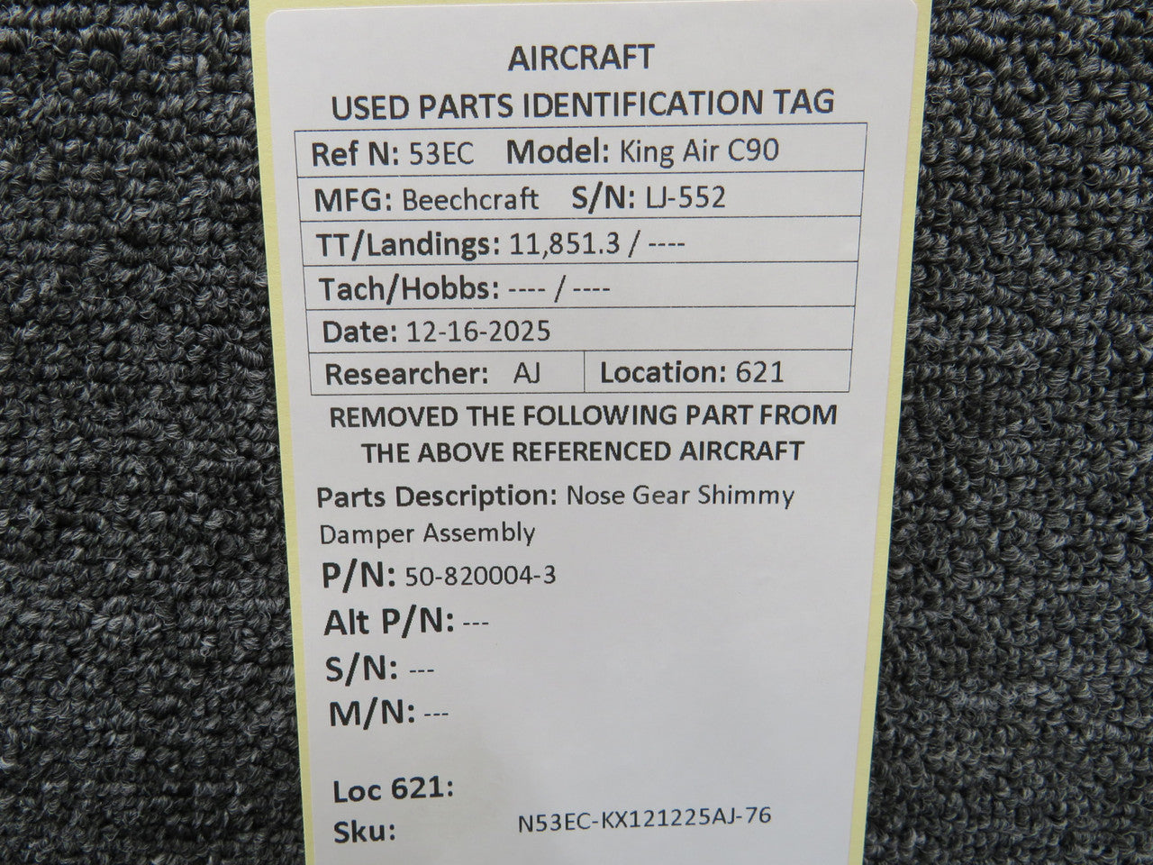 50-820004-3 Beechcraft King Air C90 Nose Gear Shimmy Damper
