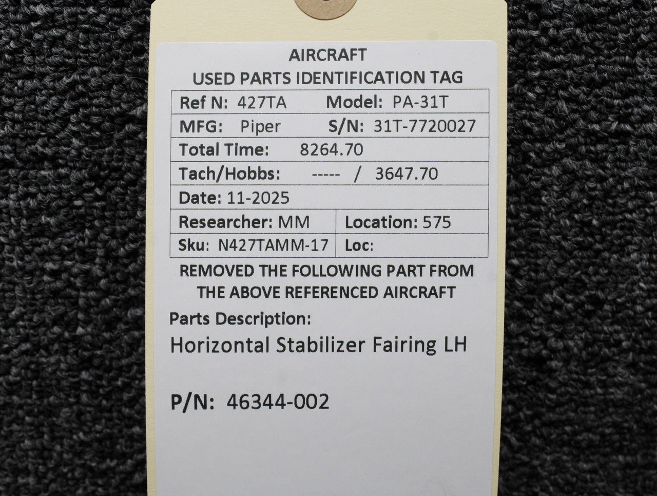 ダリアページ 46344-002 Piper PA-31T Horizontal Stabilizer Fairing LH – BAS Part