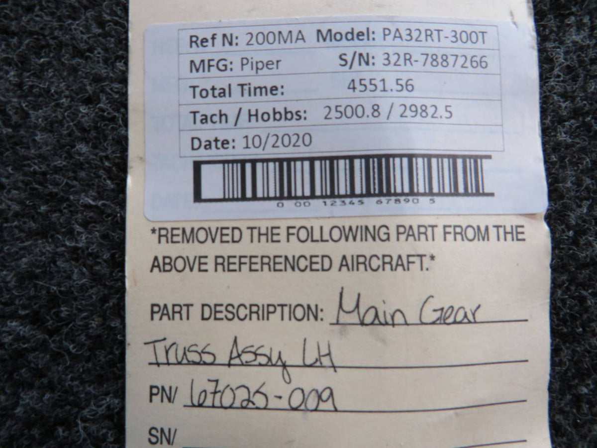 67025-009 Piper PA32R / PA32RT Main Gear Truss Assembly LH BAS Part Sales | Airplane Parts
