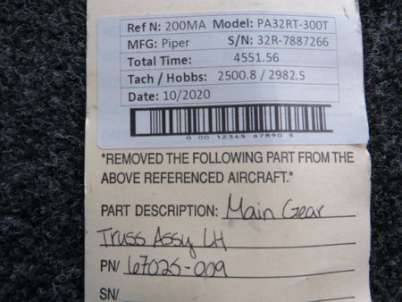 67025-009 Piper PA32R / PA32RT Main Gear Truss Assembly LH BAS Part Sales | Airplane Parts