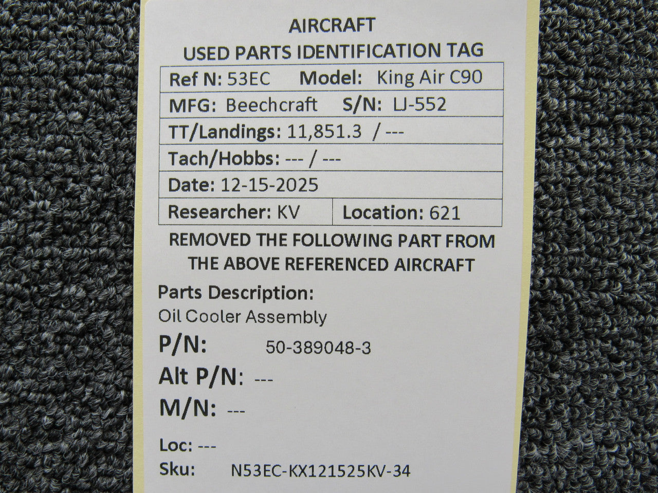 50-389048-3 Beechcraft King Air C90 Oil Cooler Assembly – BAS Part
