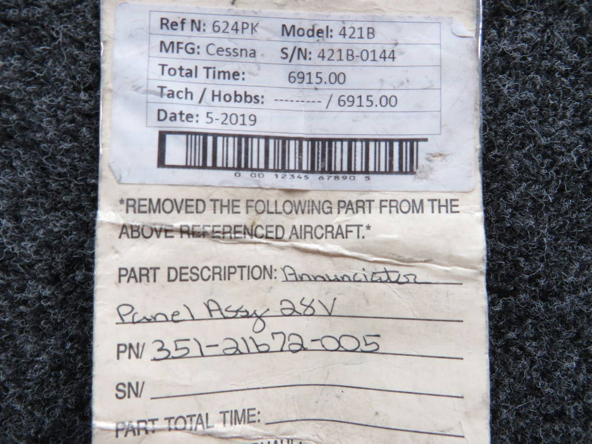 351-21672-005 Cessna 421B Tellite Annunciator Panel Assembly (Volts: 28) BAS Part Sales | Airplane Parts