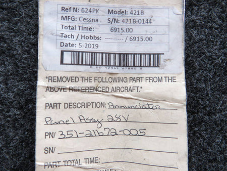 351-21672-005 Cessna 421B Tellite Annunciator Panel Assembly (Volts: 28) BAS Part Sales | Airplane Parts