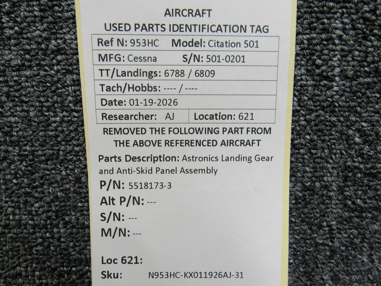 5518173-3 Astronics Landing Gear and Anti-Skid Panel Assembly