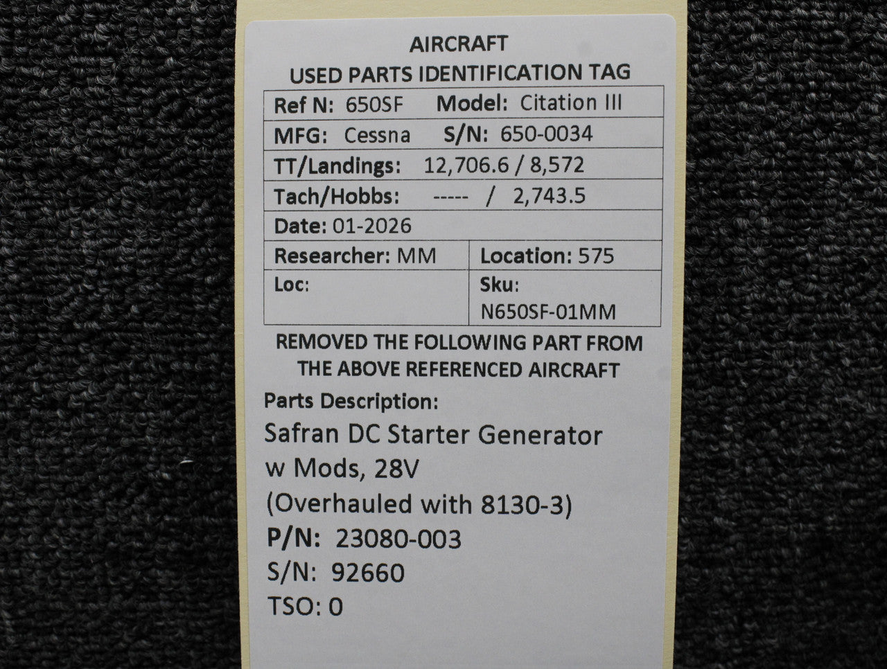 23080-003 Safran DC Starter Generator w Mods, 28V (Overhauled with