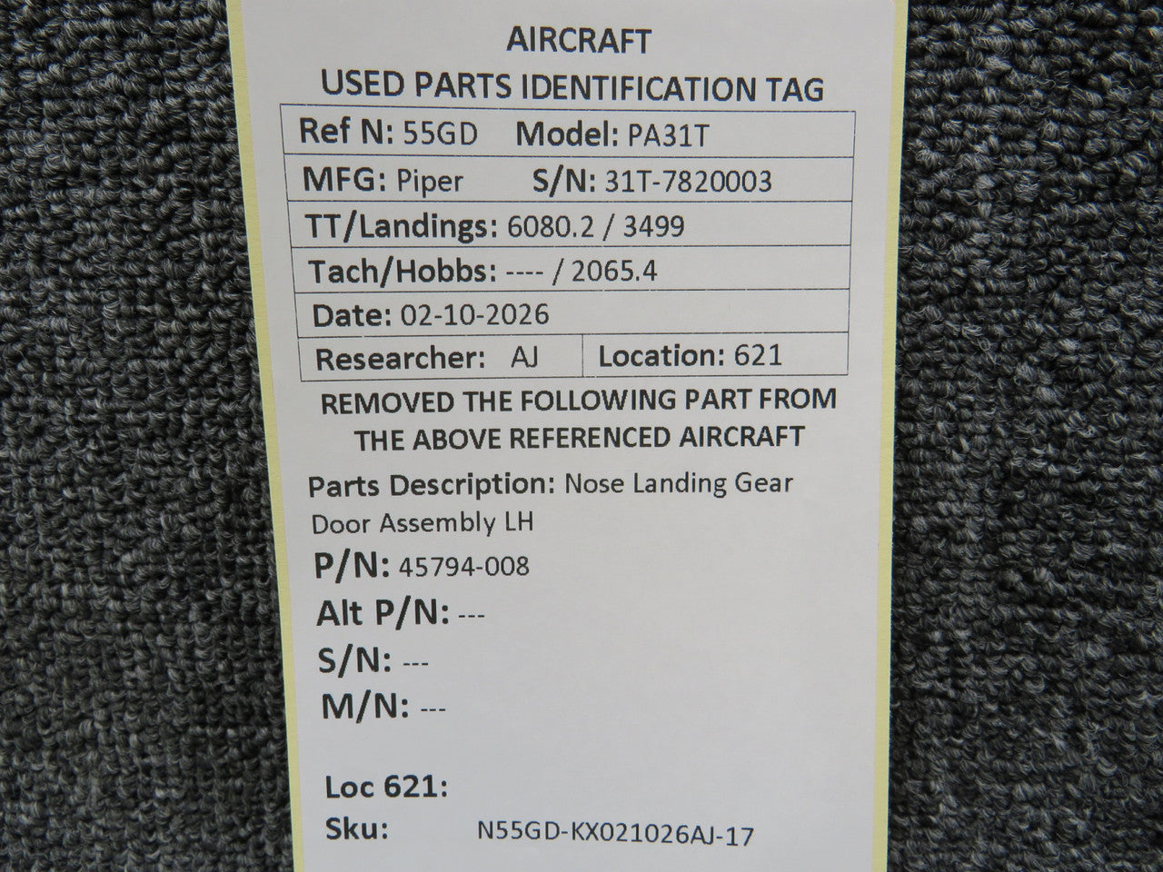 45794-008 Piper PA-31T Cheyenne Nose Landing Gear Door Assembly LH