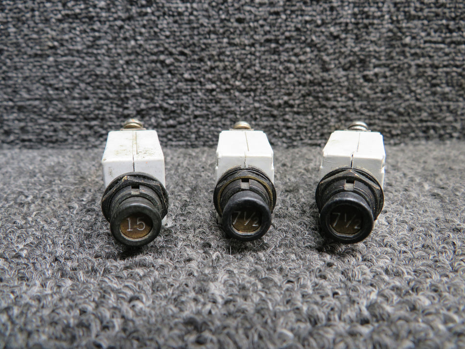 7277-2-15, 7277-2-7.5 Klixon Circuit Breakers Set of 3 (Amps: 7.5, 15)