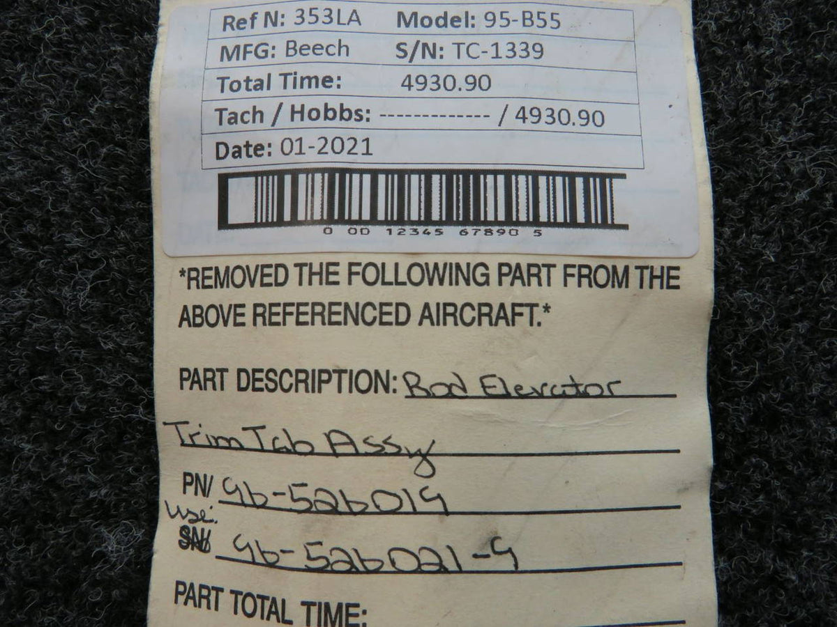 96-526019 (Use: 96-526021-9) Beech 95-B55 Rod Elevator Trim Tab Assembly BAS Part Sales | Airplane Parts