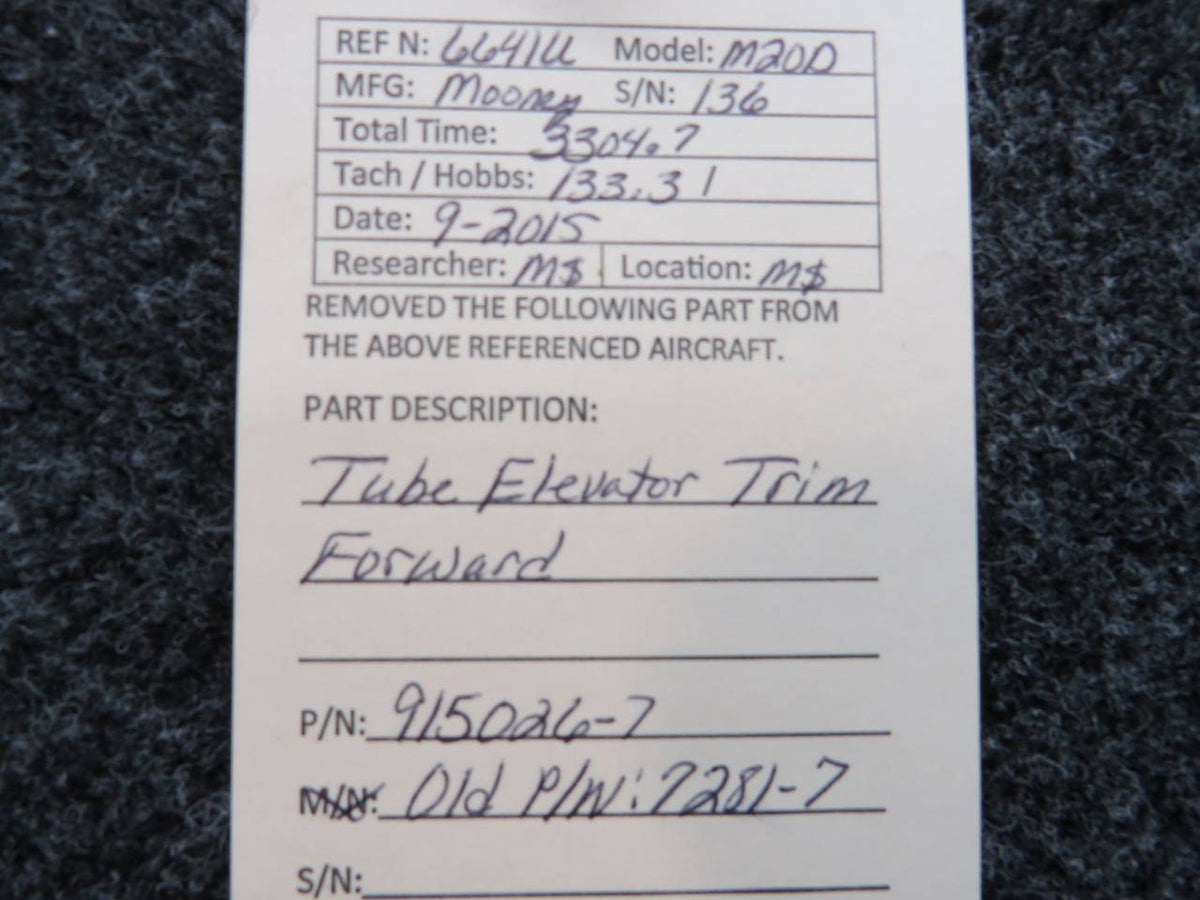 915026-7 (Old P/N: 7281-7) Mooney M20D Tube Elevator Trim Forward BAS Part Sales | Airplane Parts