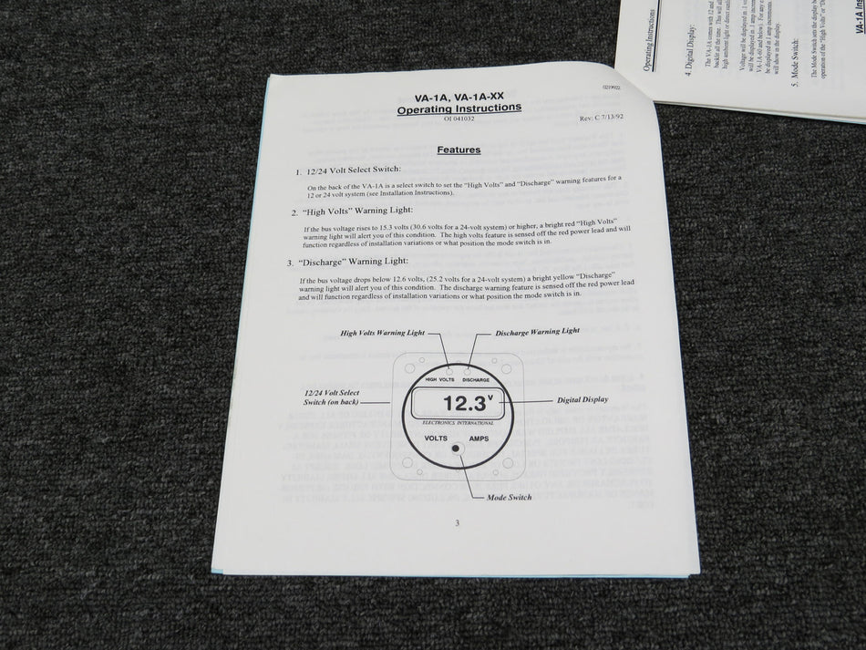 VA-1A-125 Electronics International 1992 Operating & Installation Instructions