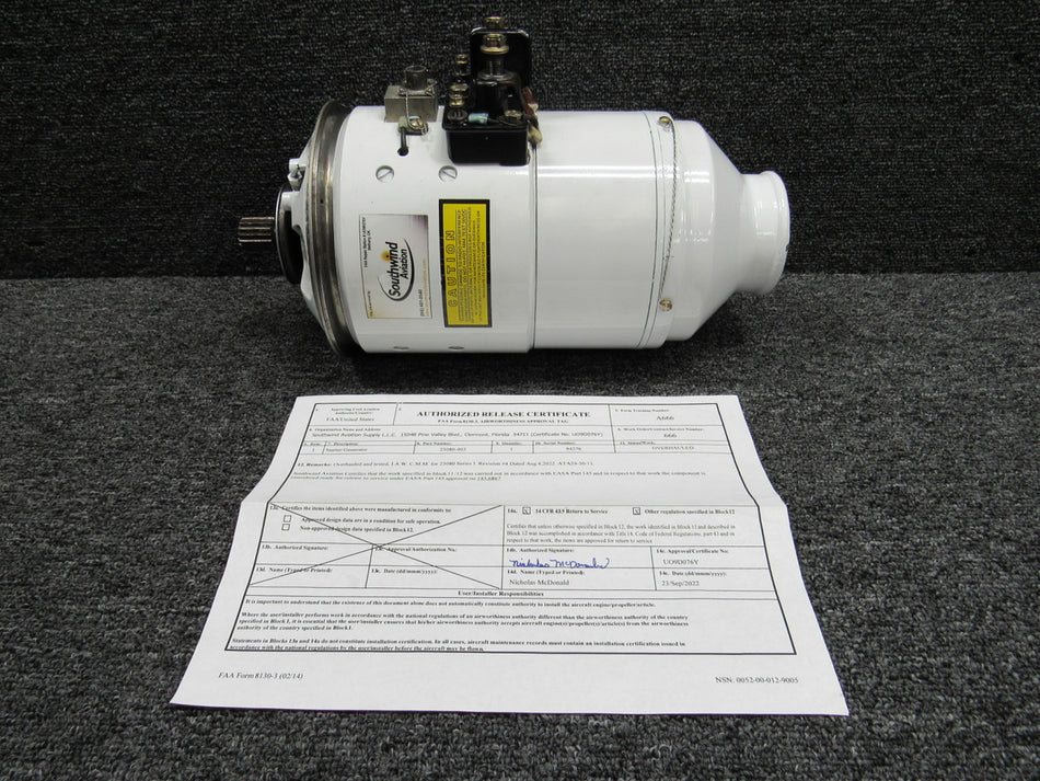 23080-003 (Alt: 9914052-12) TRW Aeronautical DC Starter Generator with 8130