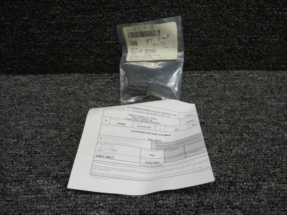 6219170-128 Cessna Citation III LH Forward & RH Aft Armrest Spring w 8130 (NOS)