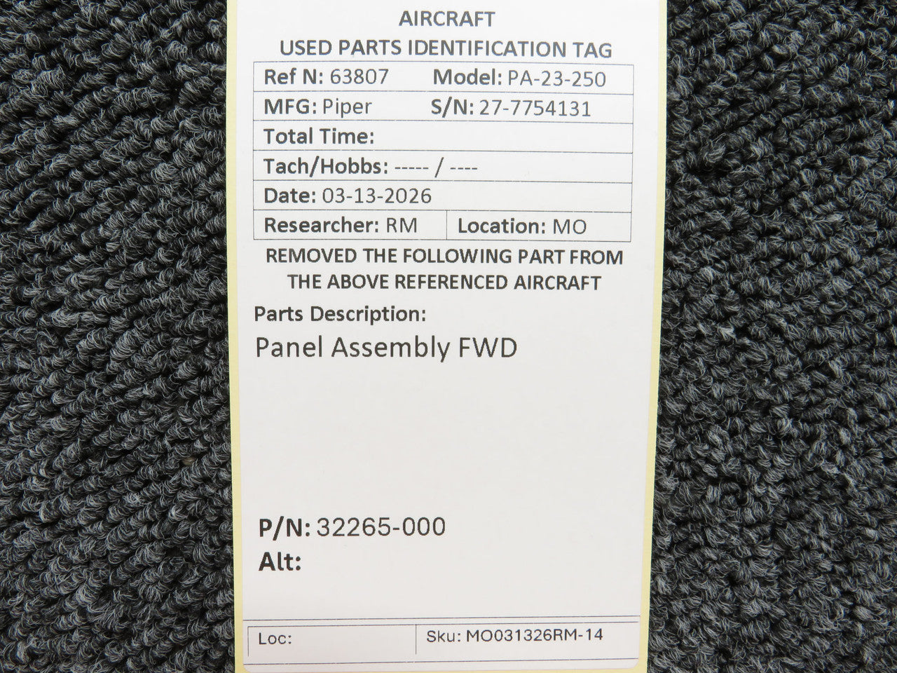 32265-000 Piper PA-23-250 Panel Assembly FWD – BAS Part Sales