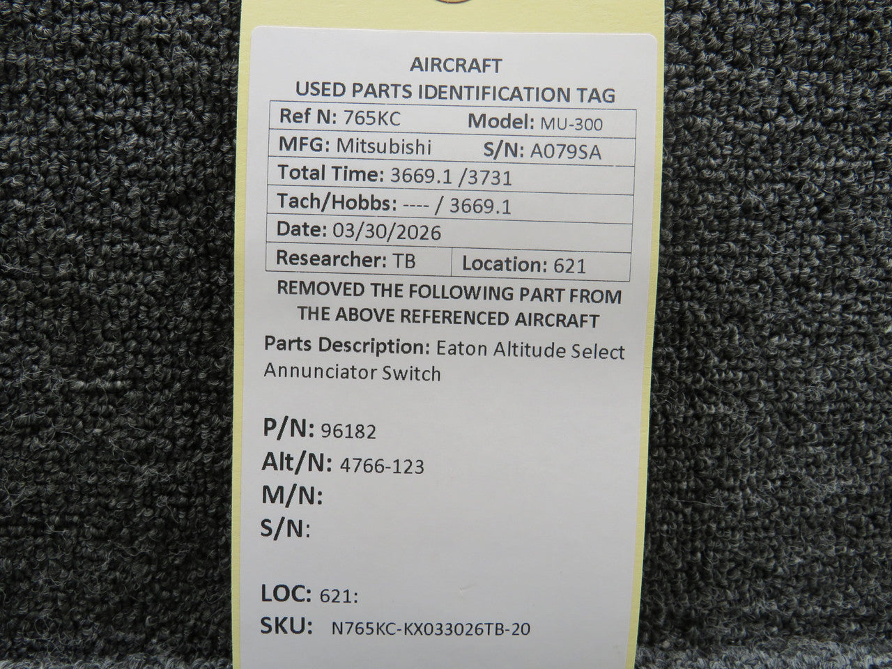 96182 (Alt: 4766-123) Eaton Altitude Select Annunciator Switch