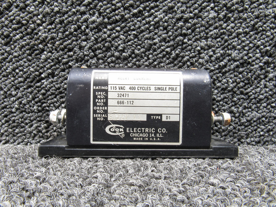 666-112 Cook Electric Co Relay Current (Volts: 115, Cycles: 400)