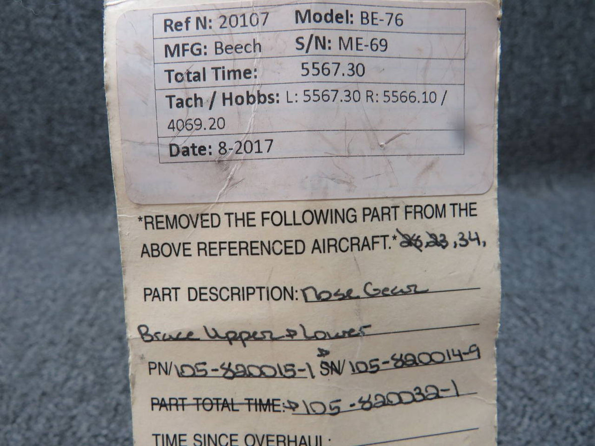 105-820015-1, 105-820014-9 Beech BE-76 Nose Gear Brace Upper & Lower BAS Part Sales | Airplane Parts