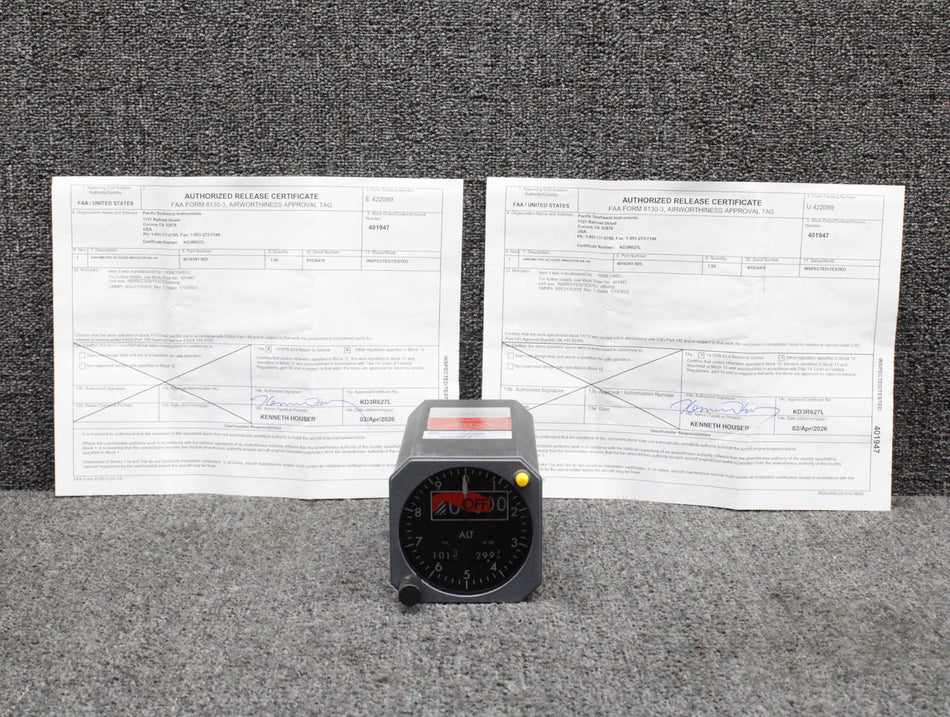 4016341-905 Honeywell BA-141 Altitude Indicator Overhauled with 8130-3 (Has Mods, 26V)