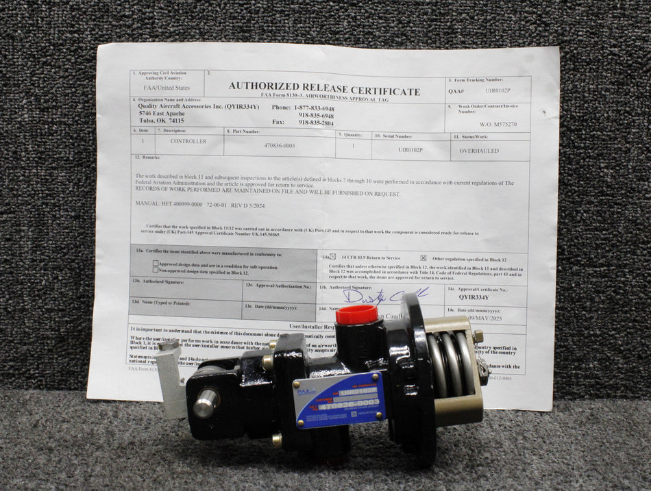 470836-0003 Hartzell Variable Absolute Pressure Controller Overhauled with 8130-3