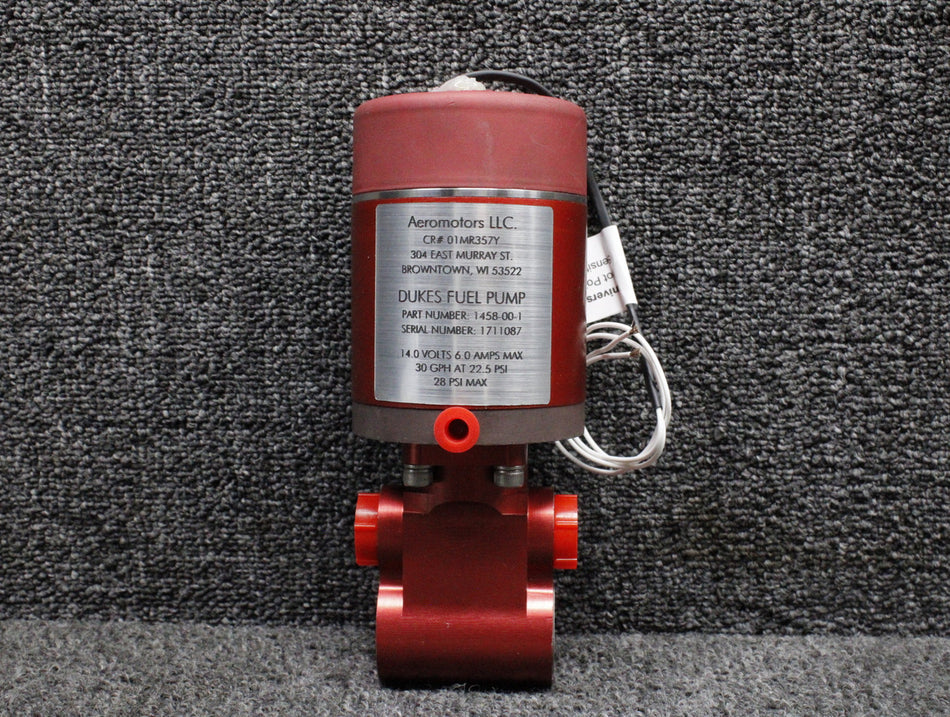 1458-00-1 Dukes Electric Fuel Boost Pump Overhauled with 8130-3 (14V, 6A)