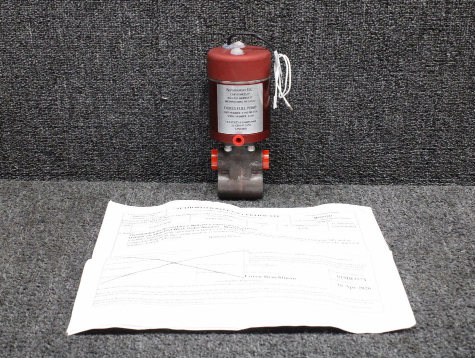 4140-00-21A Dukes Electric Fuel Boost Pump Overhauled with 8130-3 (14V, 6A)