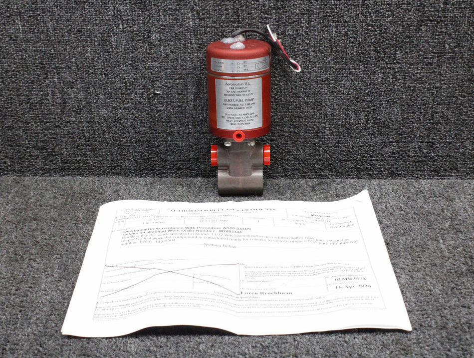 4613-00-3NV Dukes Electric Fuel Boost Pump Overhauled with 8130-3 (28V, 4A)