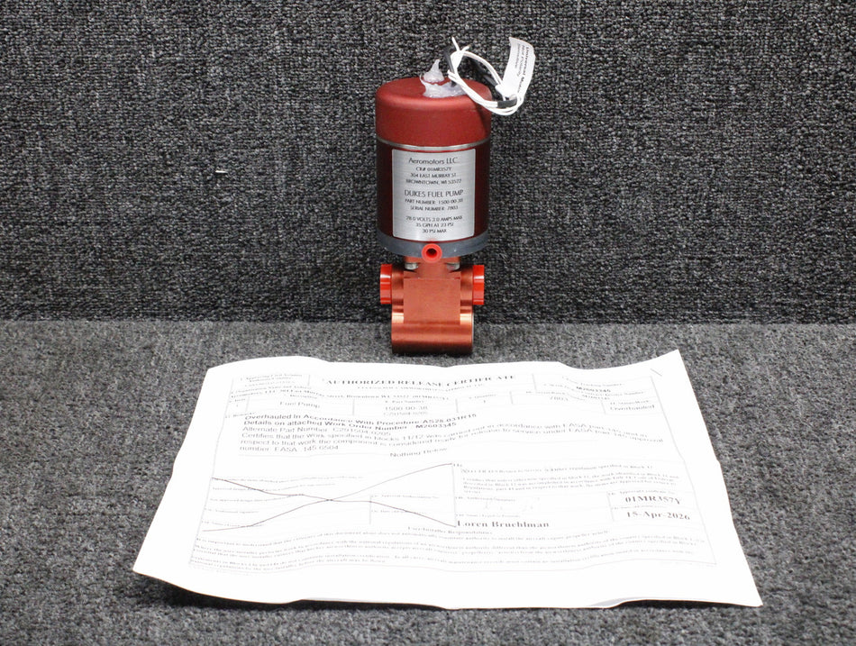 1500-00-38 Dukes Electric Fuel Boost Pump Overhauled with 8130-3 (28V, 3A)