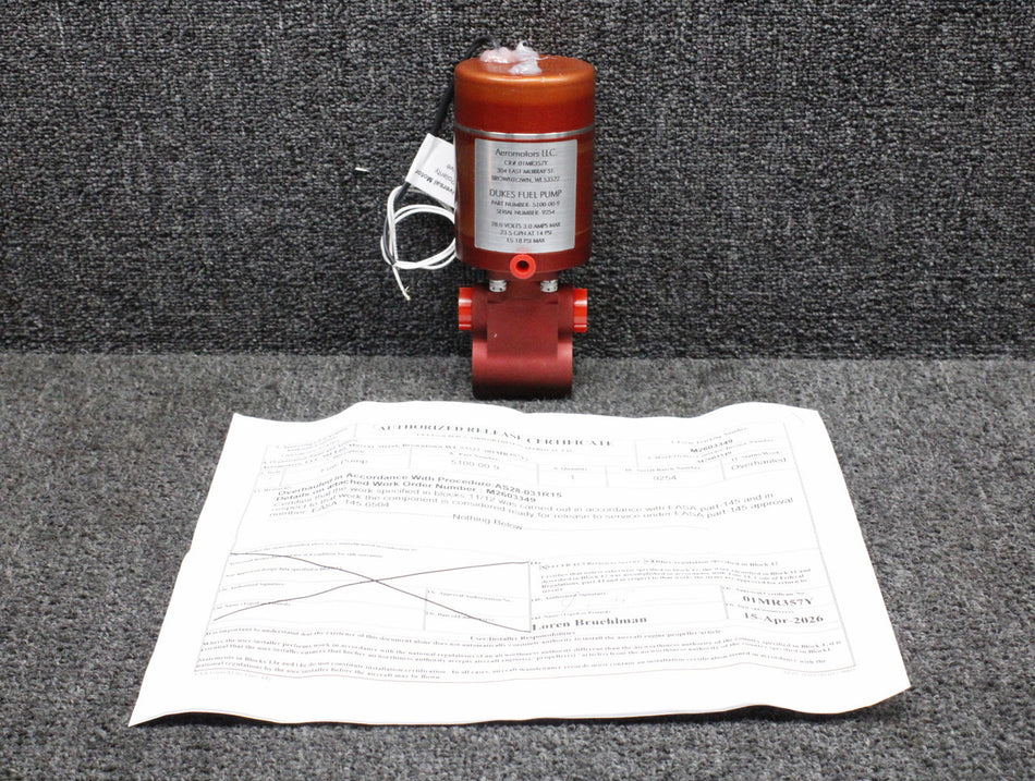 5100-00-9 Dukes Electric Fuel Boost Pump Overhauled with 8130-3 (28V, 3A)