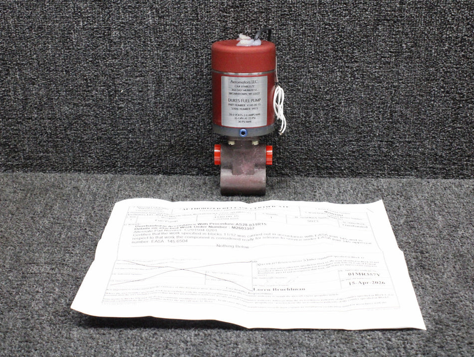 4140-00-15 Dukes Electric Fuel Boost Pump Overhauled with 8130-3 (28V, 3A)