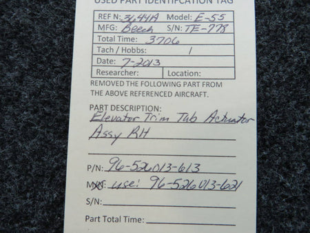 96-526013-613 (Use: 96-526013-621) Beech E-55 Elevator Trim Actuator Assembly BAS Part Sales | Airplane Parts