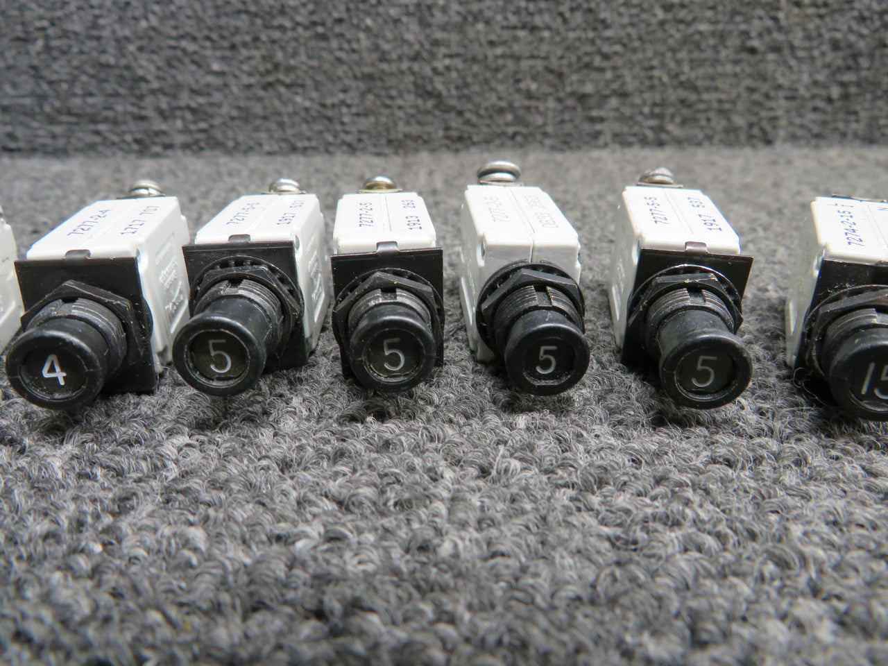 7274-2-15, 7277-2-5, 7277-2-4 Klixon Push Breakers Set of 10 (Amps