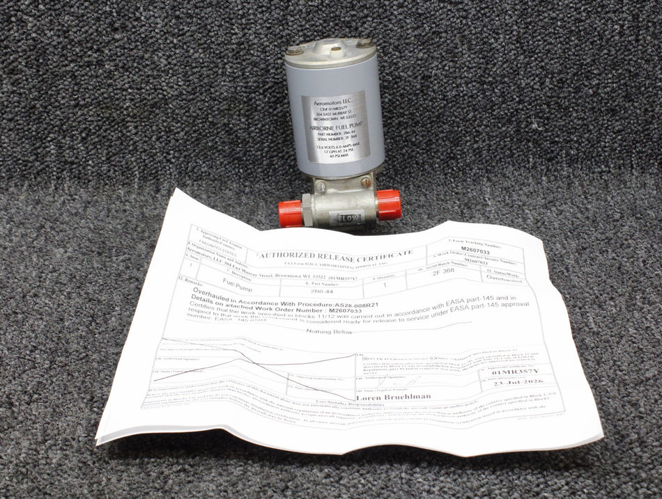 2B6-44 Airborne Fuel Pump Assembly Overhauled with 8130-3 (13.6V, 6A)