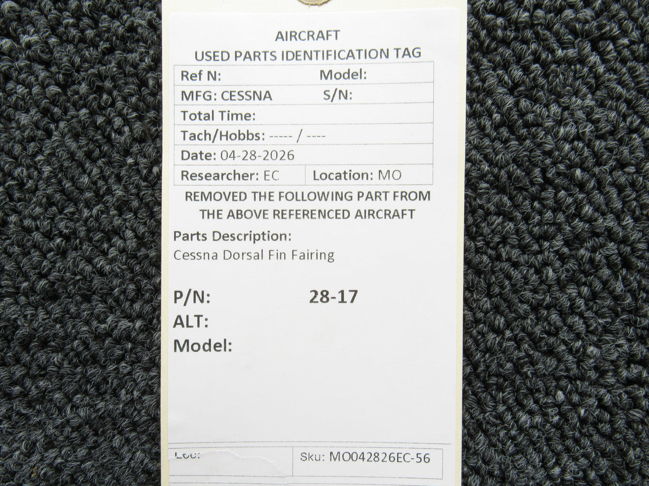 ゼルパリ！タグ！ 28-17 Cessna Dorsal Fin Fairing – BAS Part Sales