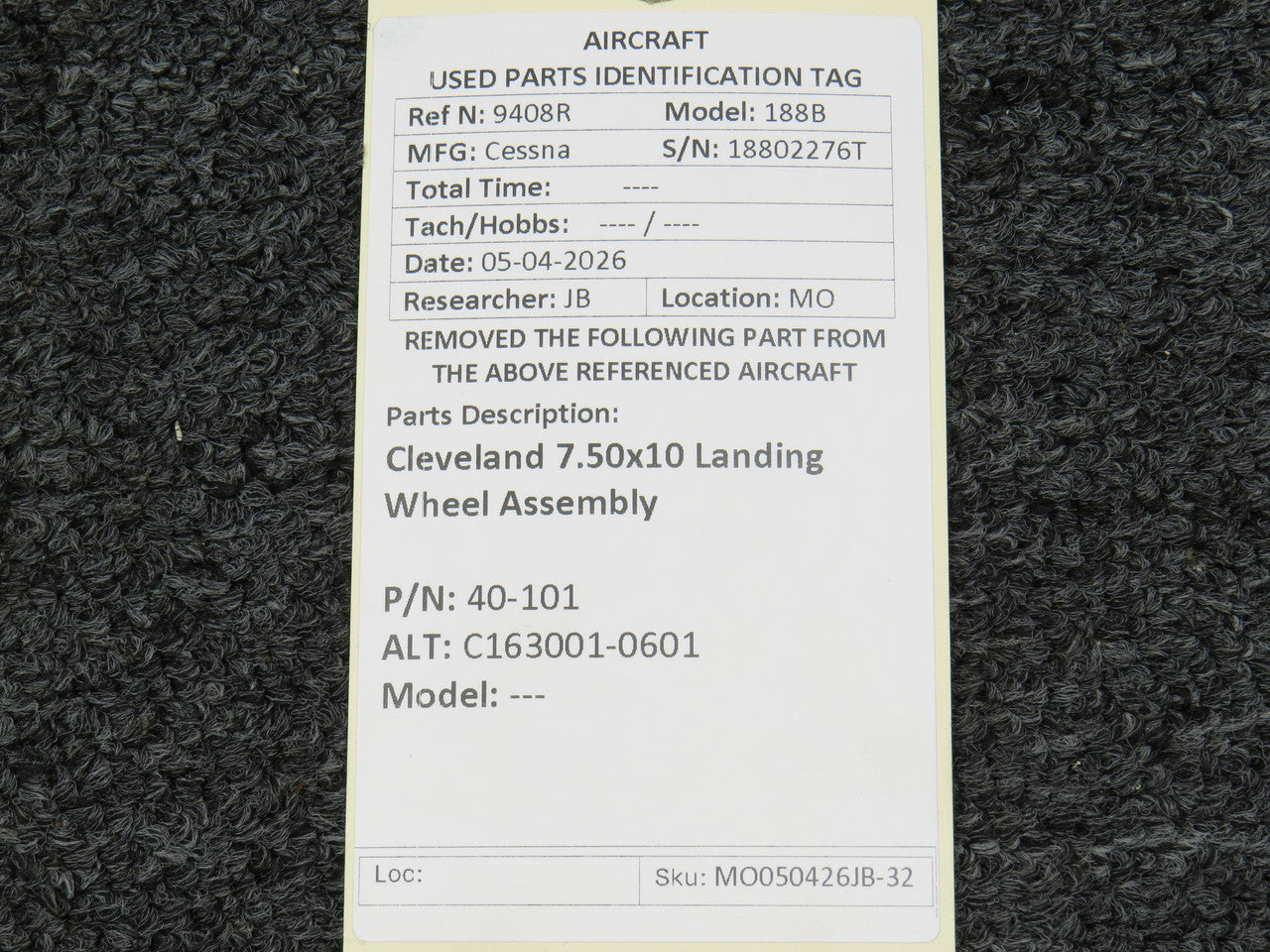 40-101 (Alt: C163001-0601) Cleveland 7.50x10 Landing Wheel