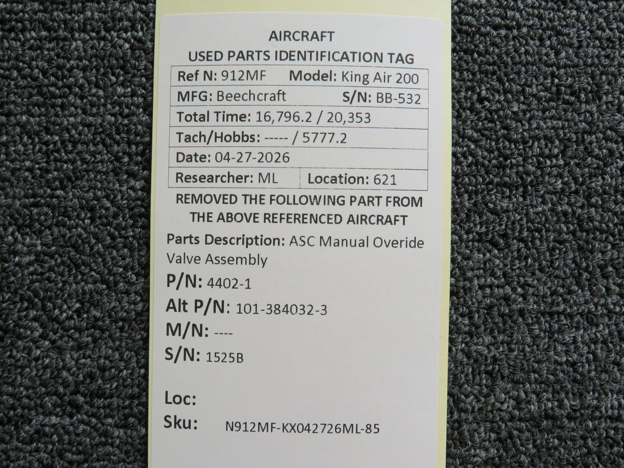 4402-1 (Alt: 101-384032-3) ASC Manual Override Valve Assembly