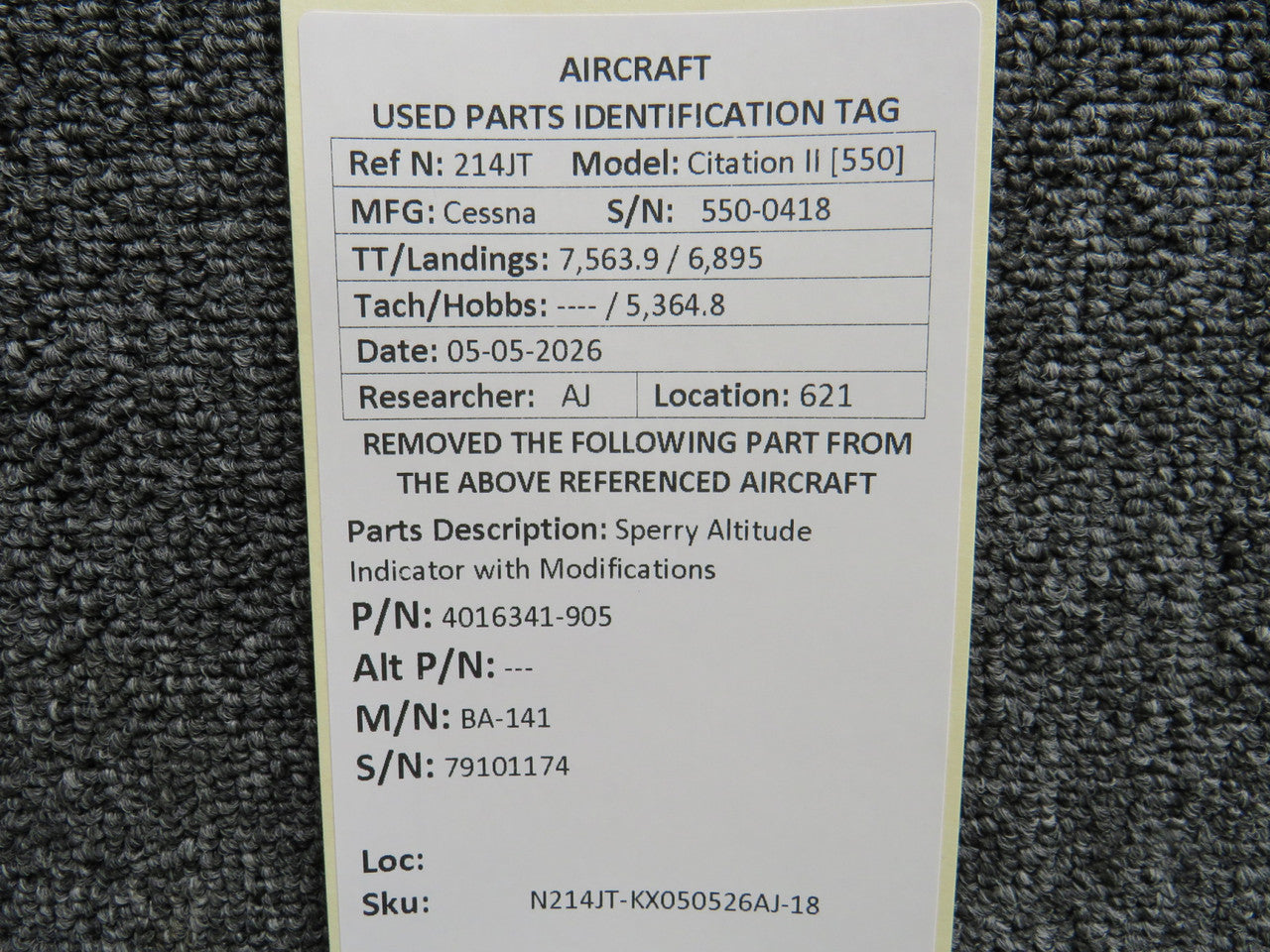 4016341-905 Sperry BA-141 Altitude Indicator with Modifications
