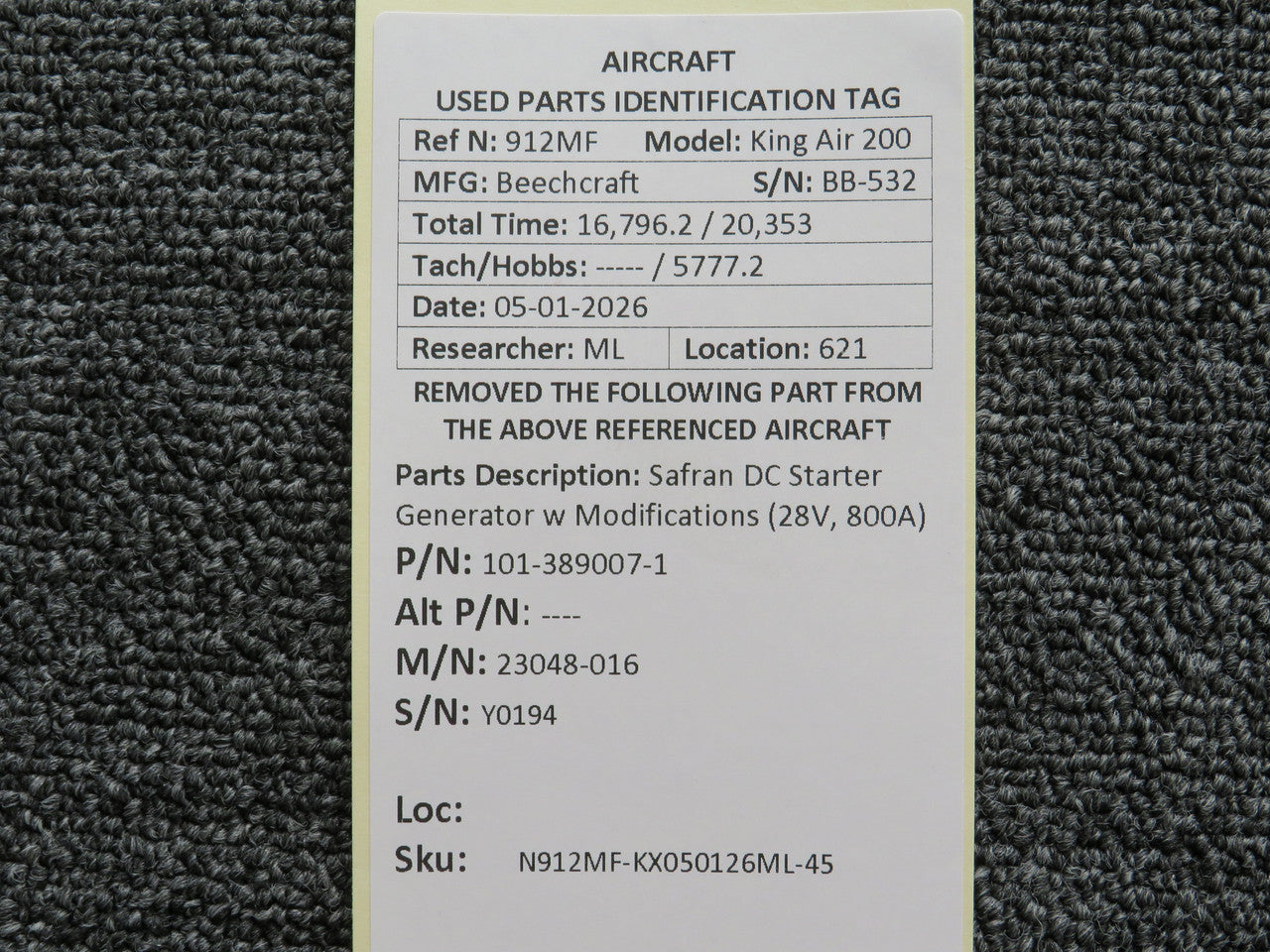 N426 ページ 101-389007-1 Safran 23048-016 DC Starter Generator w Modifications