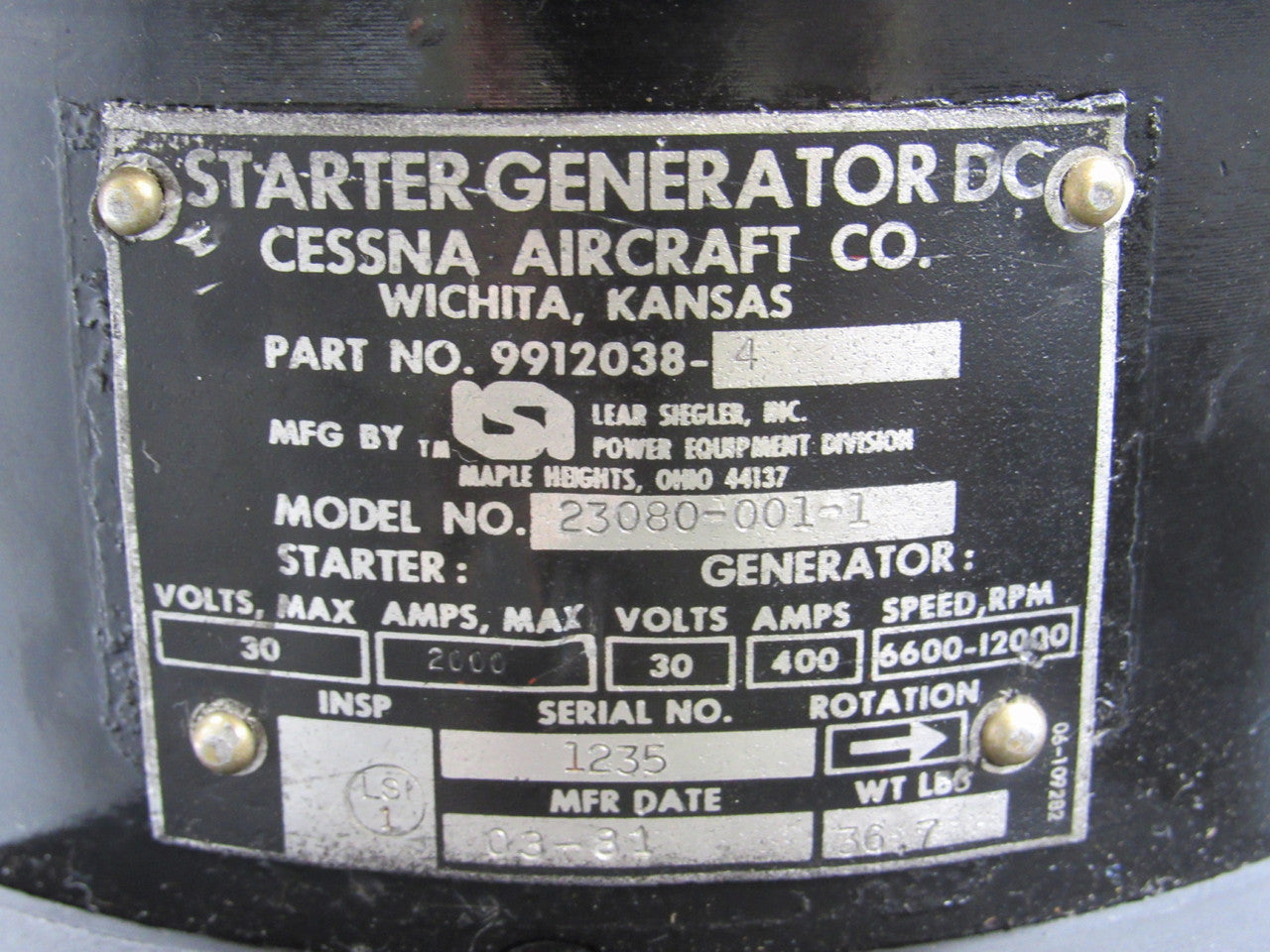 N48ページ 23080-001-1 (Alt: 9912038-8) Lear Siegler DC Starter Generator