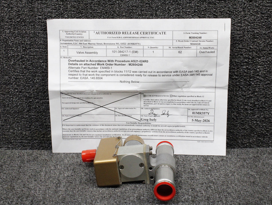 EM469-1 (Alt: 101-384217-1) Electromech Shut-Off Valve Overhauled (28V)