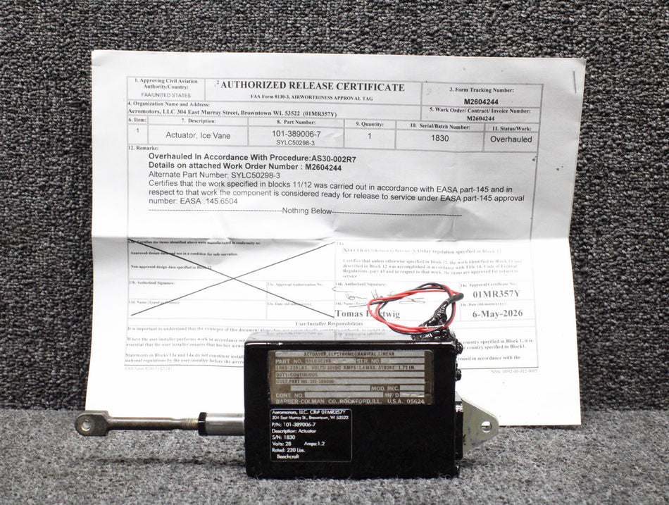 SYLC50298-3 (Alt: 101-389006-7) Barber-Colman Linear Actuator Overhauled (28V)