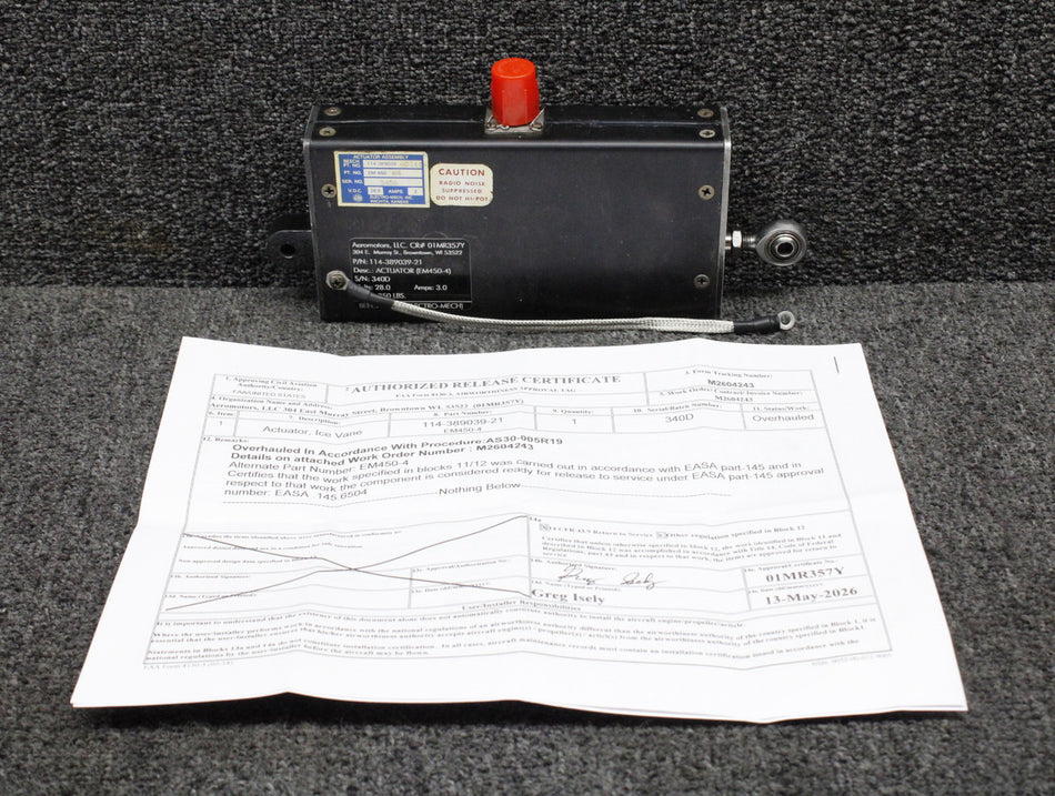 EM450-4 (Alt: 114-389039-21) Electromech Actuator Overhauled (28V, 3A)