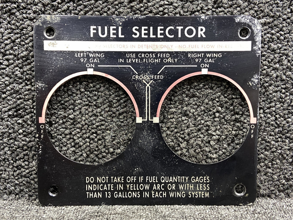 58-920032-9 Beechcraft G58 Fuel Selector Placard