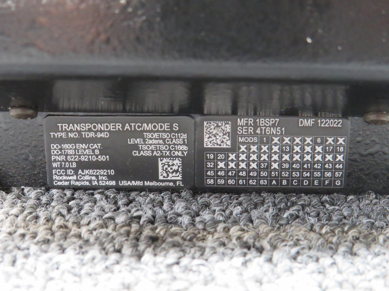 Aページ　622 622-9210-501 Rockwell Collins TDR-94D ATC-Mode S Transponder with