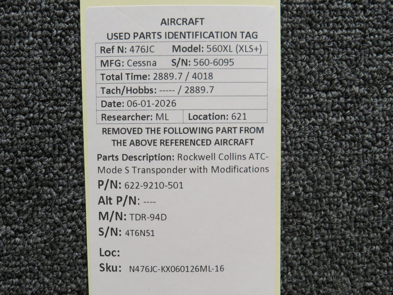 Aページ　622 622-9210-501 Rockwell Collins TDR-94D ATC-Mode S Transponder with