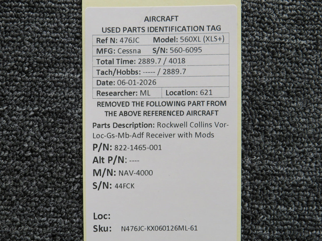 822-1465-001 Rockwell Collins NAV-4000 Vor-Loc-Gs-Mb-Adf Receiver