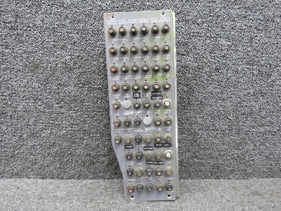 5618029-3 Cessna 414 Upper Center Circuit Breaker Panel Assembly w Breakers