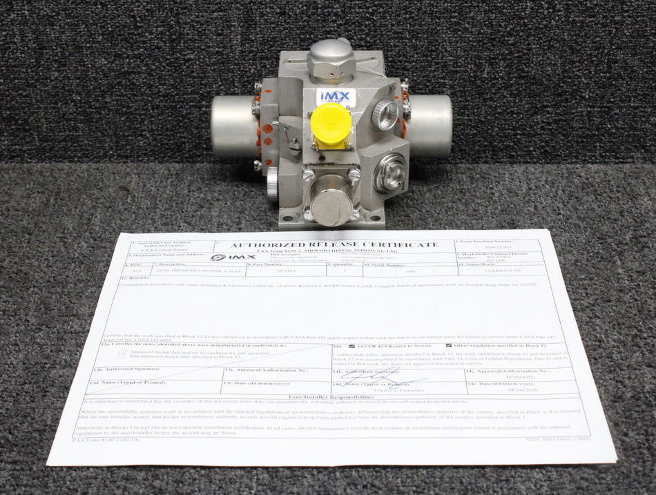39-309-1, 37-285 Hydro-Aire Anti-Skid Pressure Control Valve Overhauled with 8130-3