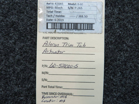 60-521000-5 Beech B-60 Aileron Trim Tab Actuator BAS Part Sales | Airplane Parts