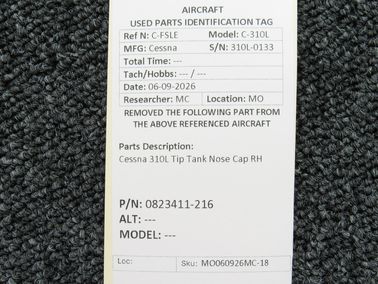 0823411-216 Cessna 310L Tip Tank Nose Cap RH | SKU MO060926MC-18SB